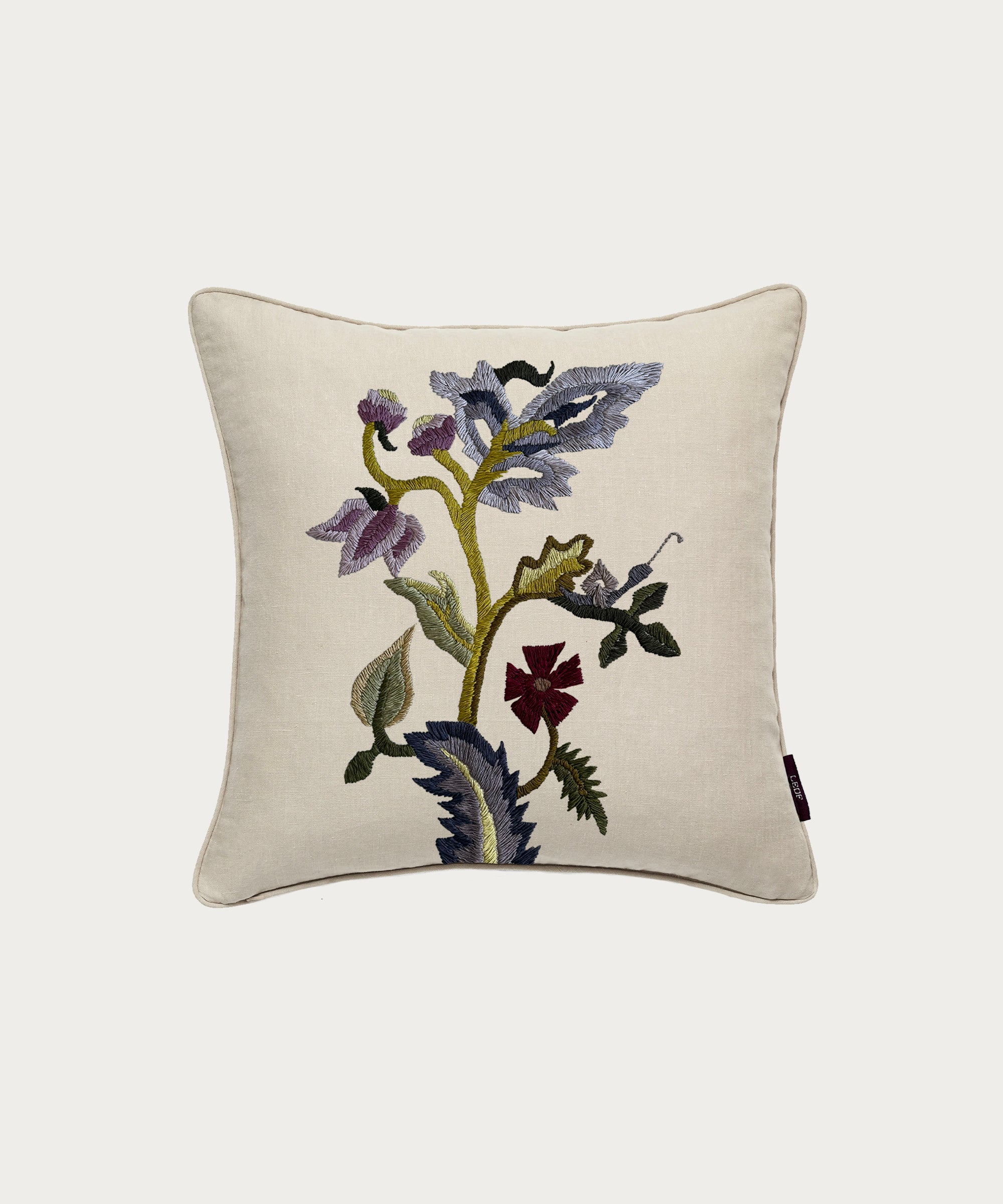 hand sewn floral square cushion made in england