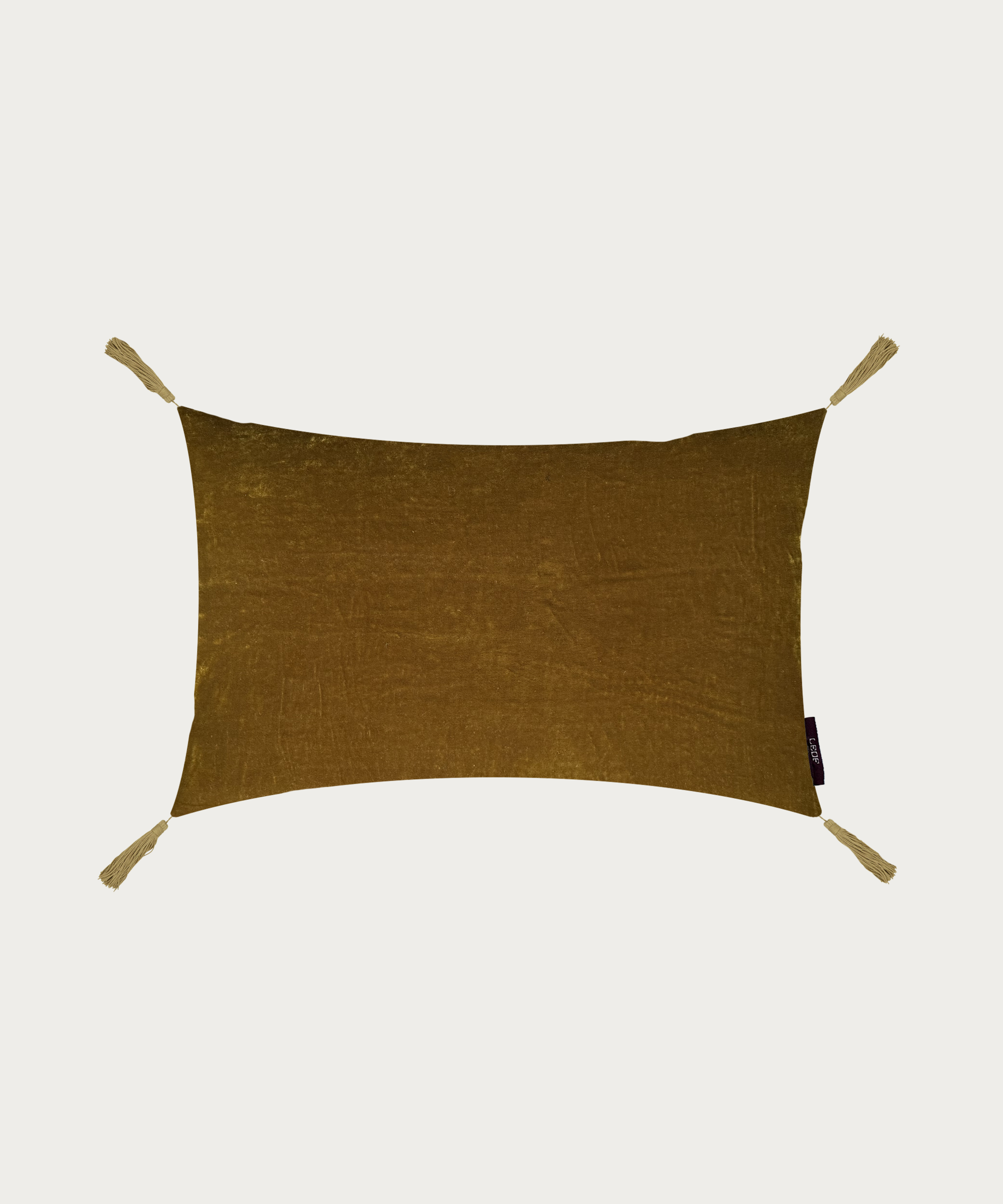 gold silk velvet rectangle cushion with green back and gold tassels made in england