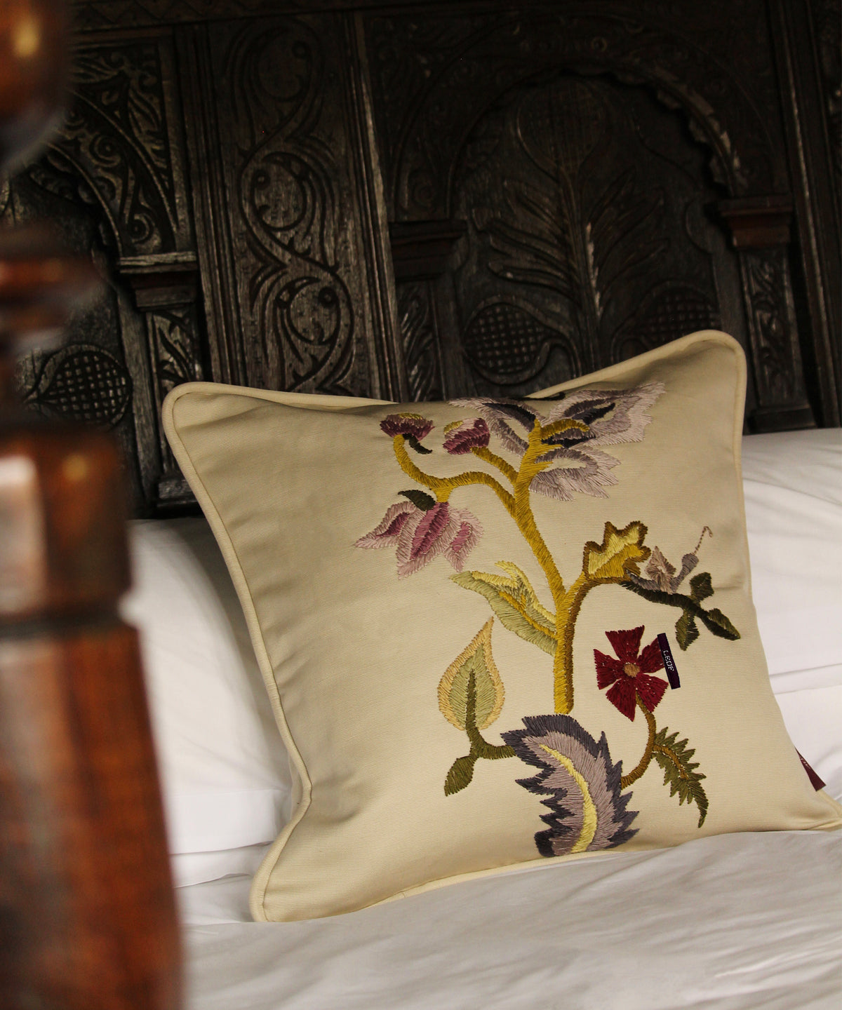 Harclay Floral Embroidered Square Cushion